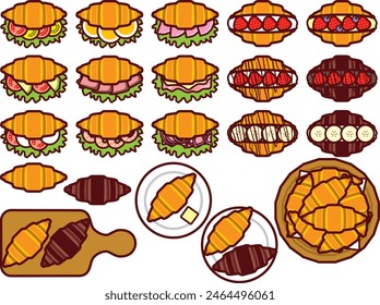A set of various croissant illustrations