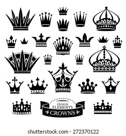 Set of various crowns isolated on white vector illustration