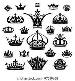 set of various crowns isolated on white