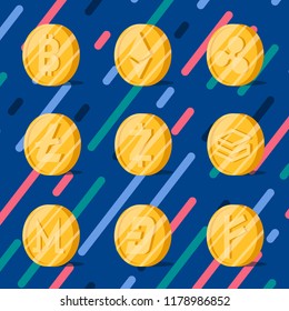 Conjunto de varios vector de símbolo de efectivo electrónico criptodivisas