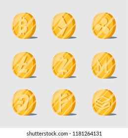 Conjunto de varios vector de símbolo de efectivo electrónico criptodivisas