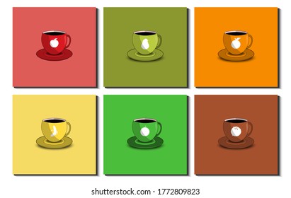 Set of various cups in side view . Different fruit icon. Apple, Avocado, Banana, Coconut, Orange, Watermelon. Cups Collection. Flat design Vector Illustration. 
