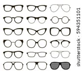 Set of various custom glasses isolated. vector spectacles silhouette on white background. Glasses model icons. Fashion accessories collection. 