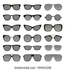 Set of various custom glasses isolated. vector sunglasses on white background. Glasses model icons. Fashion accessories collection. 