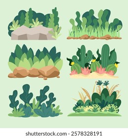 set of various cute bush for decorating your graphic or illustration, flat vector set.