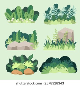 set of various cute bush for decorating your graphic or illustration, flat vector set.
