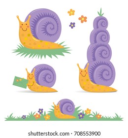 Set of various cute cartoon snails snail mail