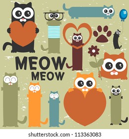 Set of various cute cats