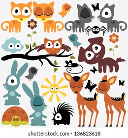 Set of various cute funny animals