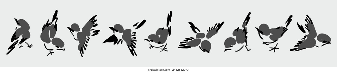 Set of various cute little birds on a white background. Vector illustration.