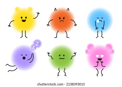 Set of Various Cute Rainbow Doodle Emotion Emoticon Emoji Monster Face Character Design Doll Circle Blur Gradient Cartoon People Kids Bedtime Story Shape Geometry Abstract Isolated Illustration