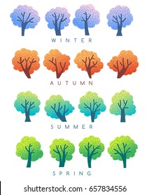 Set of various cute trees on white background : Vector Illustration