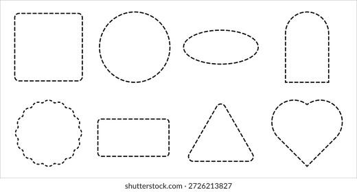 Conjunto de Várias Formas de Contorno Tracejadas no Plano de Fundo Branco