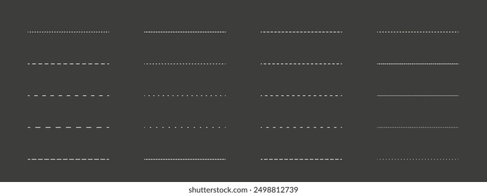 Set of Various Dashed and Solid Line Patterns on Dark Background