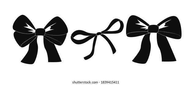 Set of various decorative bows for gift decoration. Silhouette