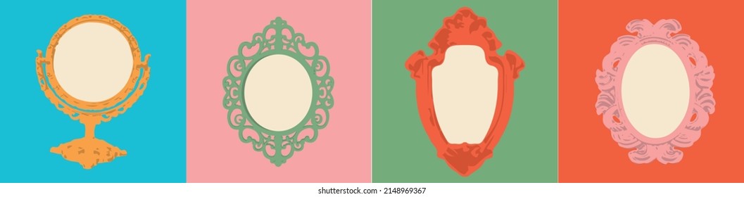 Set of various decorative Frames or borders. Different shapes. Photo or mirror frames. Vintage, retro design. Elegant, modern style. Hand drawn trendy Vector illustration. All elements are isolated.