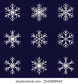 Un conjunto de varios copos de nieve decorativos. Elementos gráficos para la decoración, diseño de la tela, postales, carteles