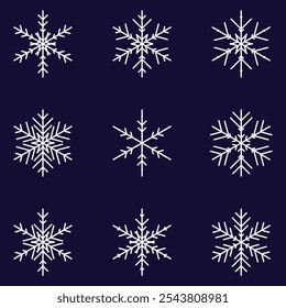Un conjunto de varios copos de nieve decorativos. Elementos gráficos para la decoración, diseño de la tela, postales, carteles