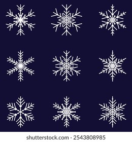 A set of various decorative snowflakes. Graphic elements for decor, fabric design, postcards, posters