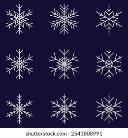 Un conjunto de varios copos de nieve decorativos. Elementos gráficos para la decoración, diseño de la tela, postales, carteles