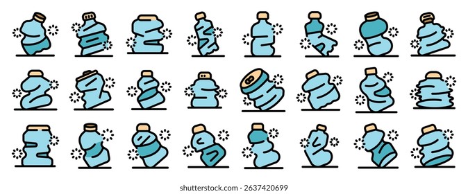 Set of various deformed plastic bottles emphasizing recycling and waste management