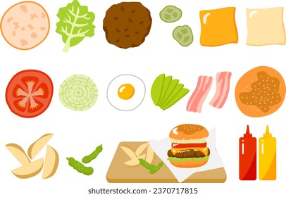 A set of various delicious-looking hamburger ingredients