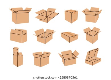 Set of various delivery boxes. 