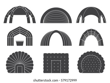 Conjunto de varios diseños de tiendas inflables para eventos y celebraciones al aire libre. 