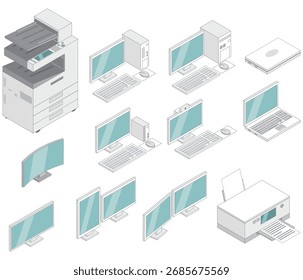 Um conjunto de vários dispositivos com linhas principais isométricas