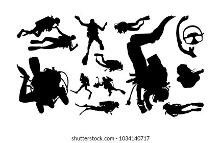 Set of Various Diving Ocean silhouette vector illustration