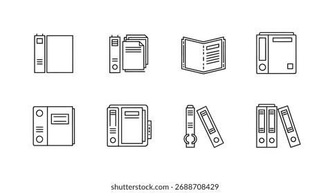 Conjunto de várias pastas e binders de documentos em um estilo de estrutura de tópicos limpo para organização e vetor de registros