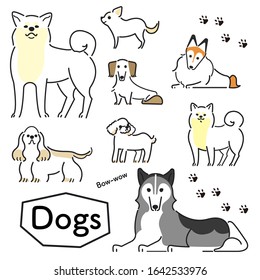 Set of various dog poses and facial expressions