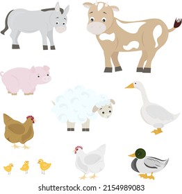 set of various domestic farm animals