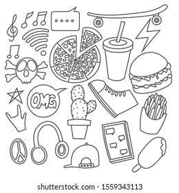 Set of various doodle black and white