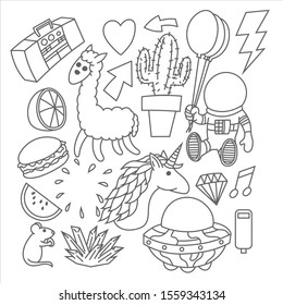 Set of various doodle black and white
