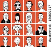 Set of various doodle faces