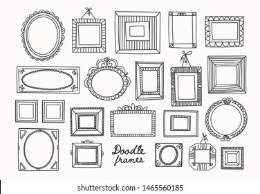 Set of various doodle frames. Different shapes. Simple logo. Minimalistic design. Outline drawing. Hand drawn vector illustration. Perfect for wallpapers. Everything is isolated