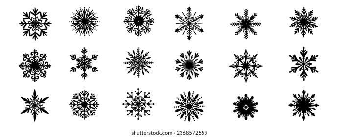 Conjunto de varios copos de nieve de invierno de doodle.Gráficos vectores.