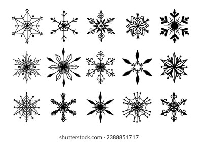 Set von verschiedenen doodle Winter Schneeflocken.Vektorgrafiken.	