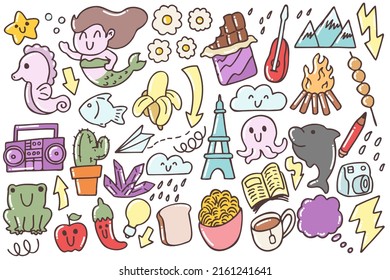 Set of various doodles art. Hand drawn, illustration, t shirt design, print art.