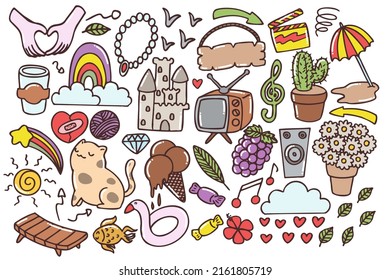 Set of various doodles art. Hand drawn, illustration, t shirt design, print art.