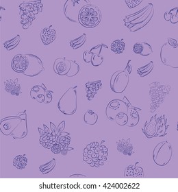 Set of various doodles, hand drawn rough simple sketches of different kinds of fruits. Vector freehand illustration isolated