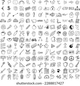 Set of various doodles, vector hand drawn sign and symbol elements
