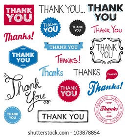 Set of various drawn and rendered Thank You graphics