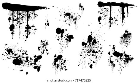 Set of various dripping blood splashes,collection of dripping drops and trail blood paint splatters on white background,,dripping blood seamless,Halloween blood vector concept