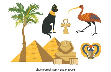 Set of various egypt symbols. Vector illustration.