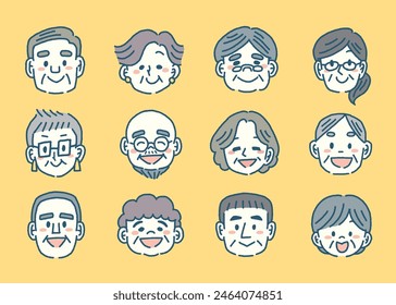 Set of  various elderly people face icons