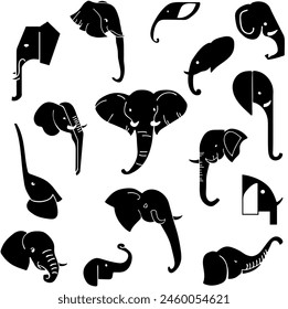 Set of various elephants on a white background. Lots of cute, black and white elephant images for your stickers.