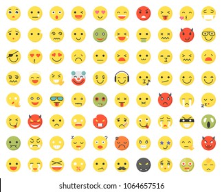 Set of various emoji with different faces and expressions