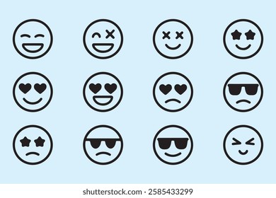 Set of various emoji faces on a light blue background